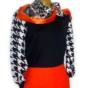 Vtg Carolyn Taylor black knit sweater billowy houndstooth 3/4 sleeve Rich Aunt S